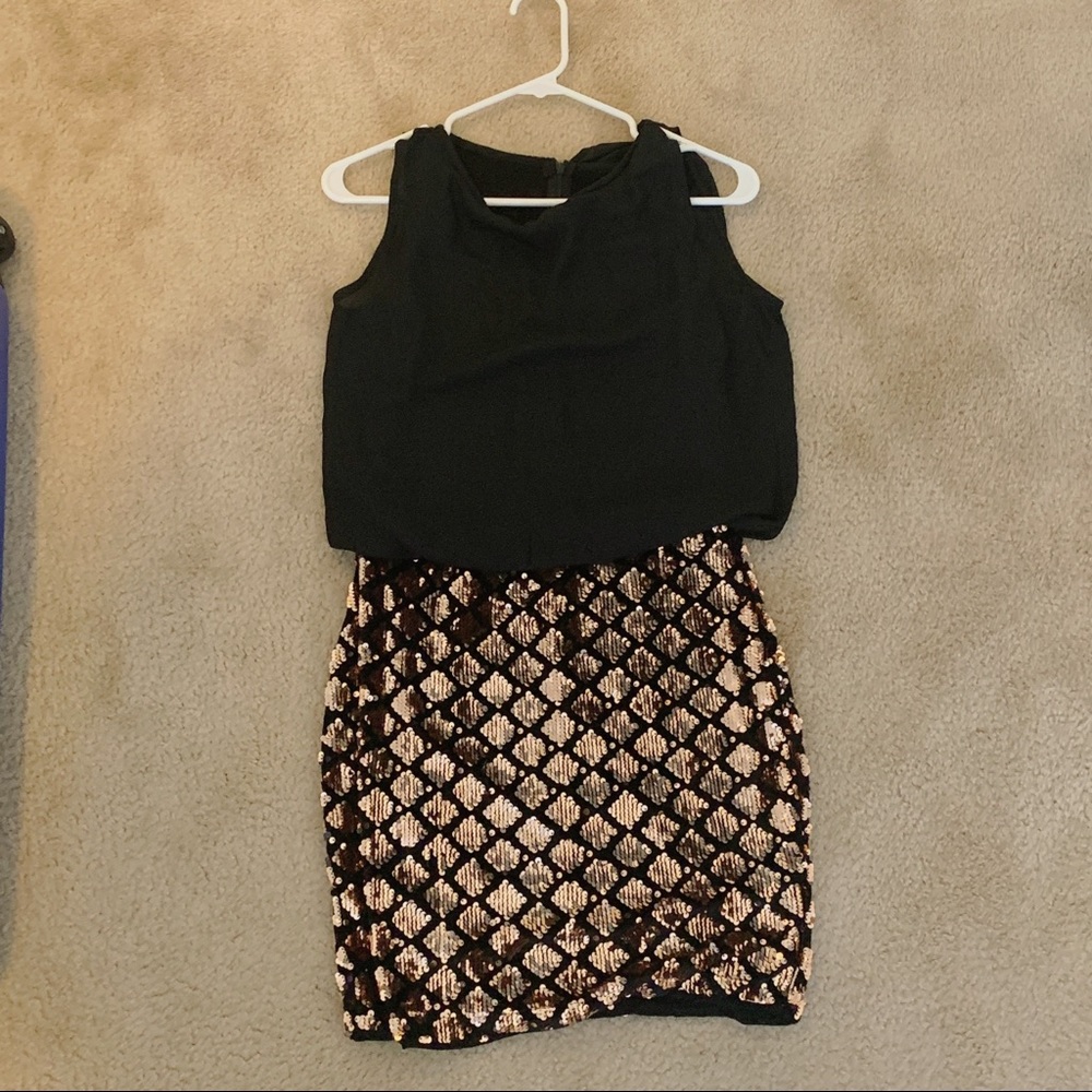 Black and metallic mini dress